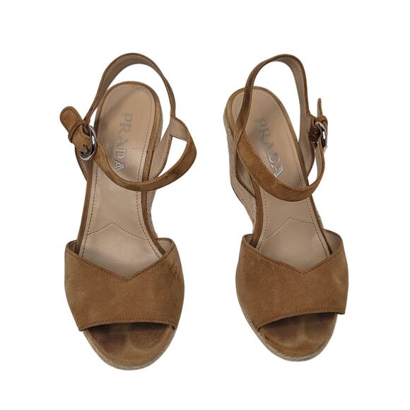 Prada Camel Suede Espadrille Wedge, 95mm Size 36 EUR / 6.5 US - Picture 5 of 9